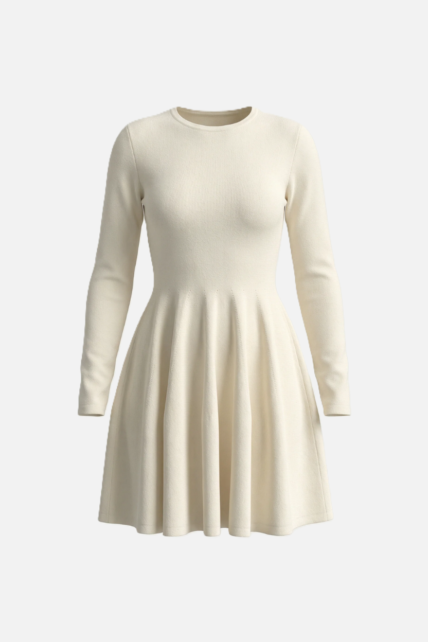 Womens Knitted Skater Dress Long Sleeve Fit and Flare