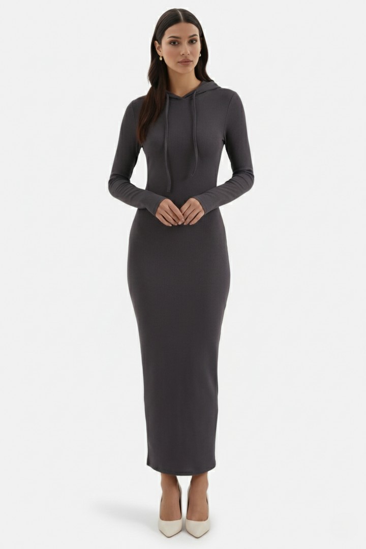 Womens Hooded Bodycon Maxi Dress Long Sleeve Casual