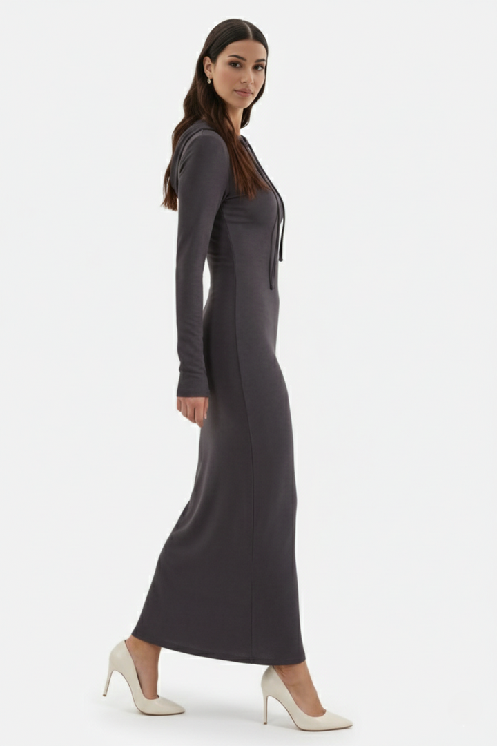 Womens Hooded Bodycon Maxi Dress Long Sleeve Casual