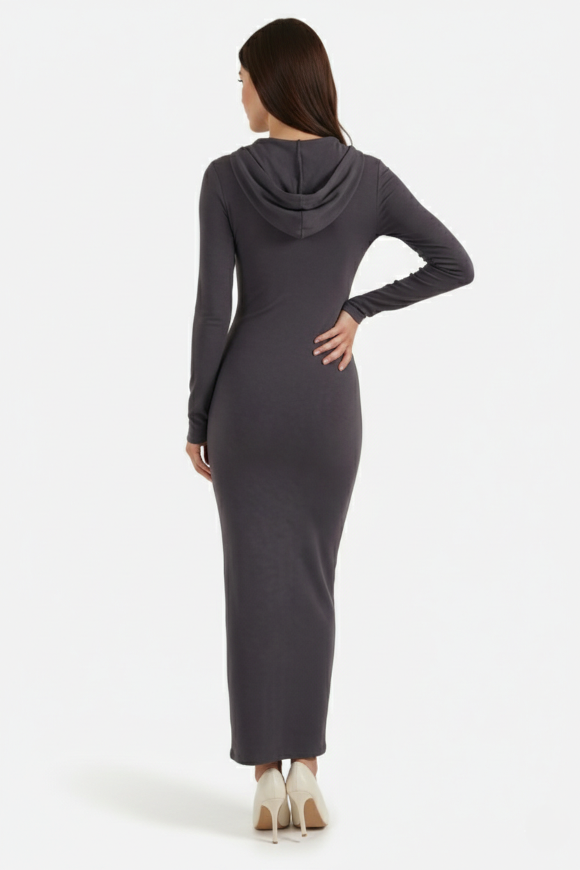 Womens Hooded Bodycon Maxi Dress Long Sleeve Casual