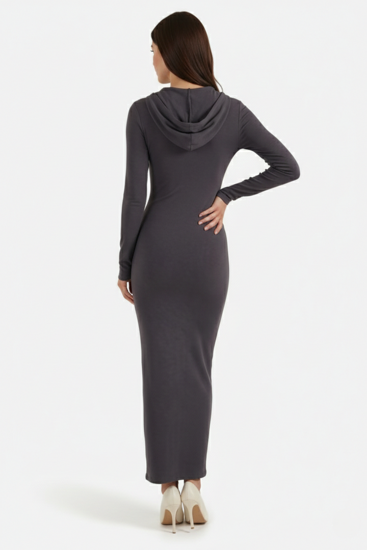 Womens Hooded Bodycon Maxi Dress Long Sleeve Casual