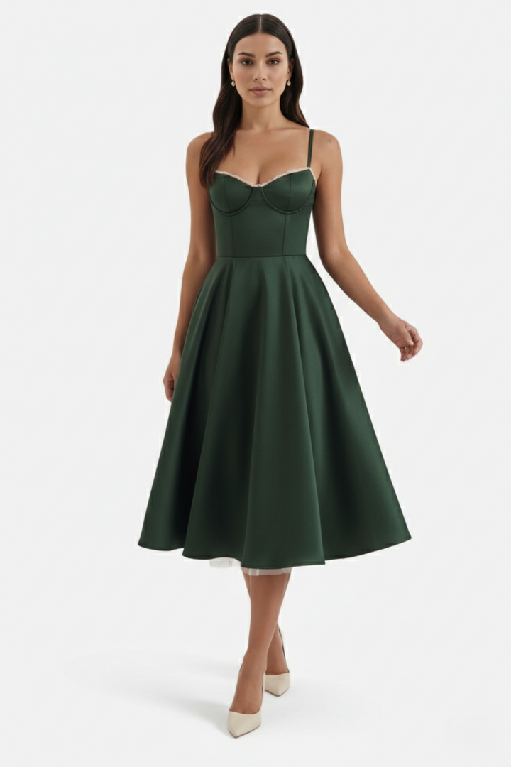 Womens Midi Dress Bustier Sweetheart Neckline Full Circle Tulle Hem
