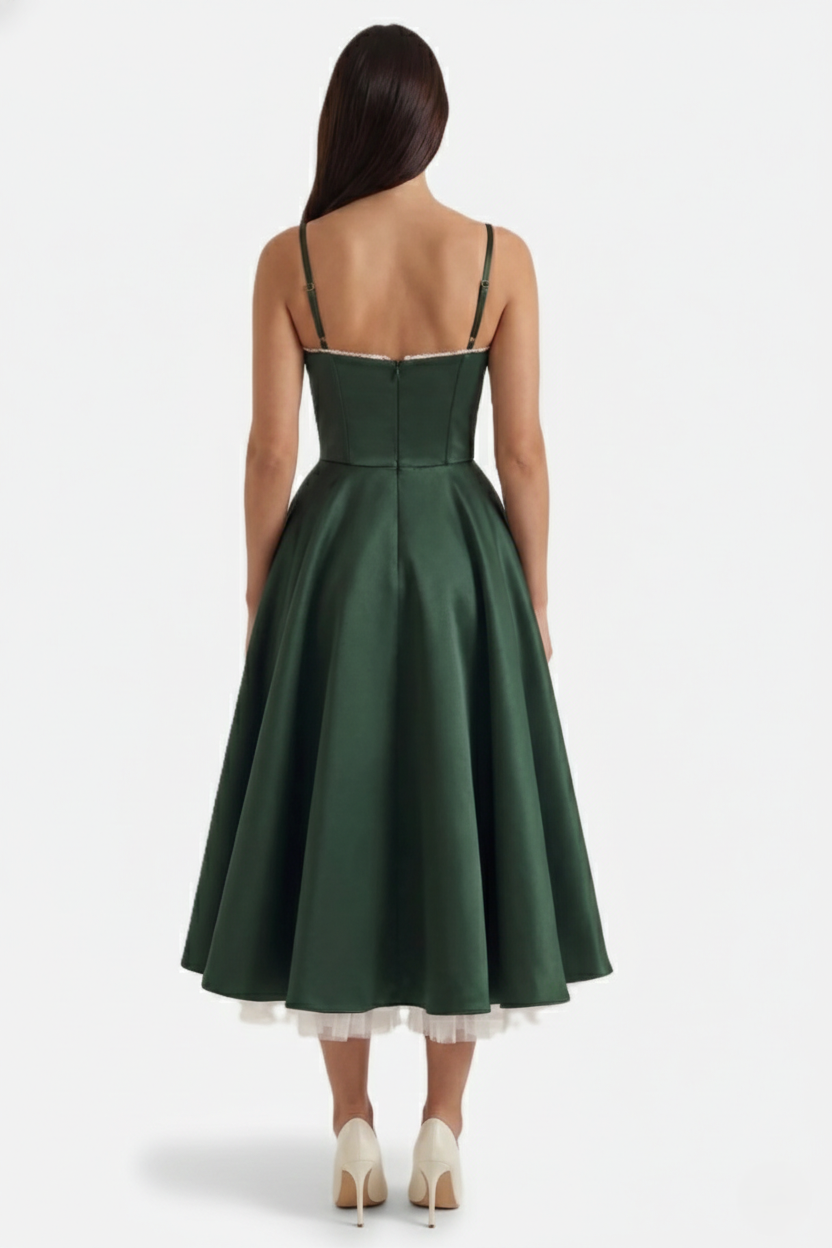 Womens Midi Dress Bustier Sweetheart Neckline Full Circle Tulle Hem