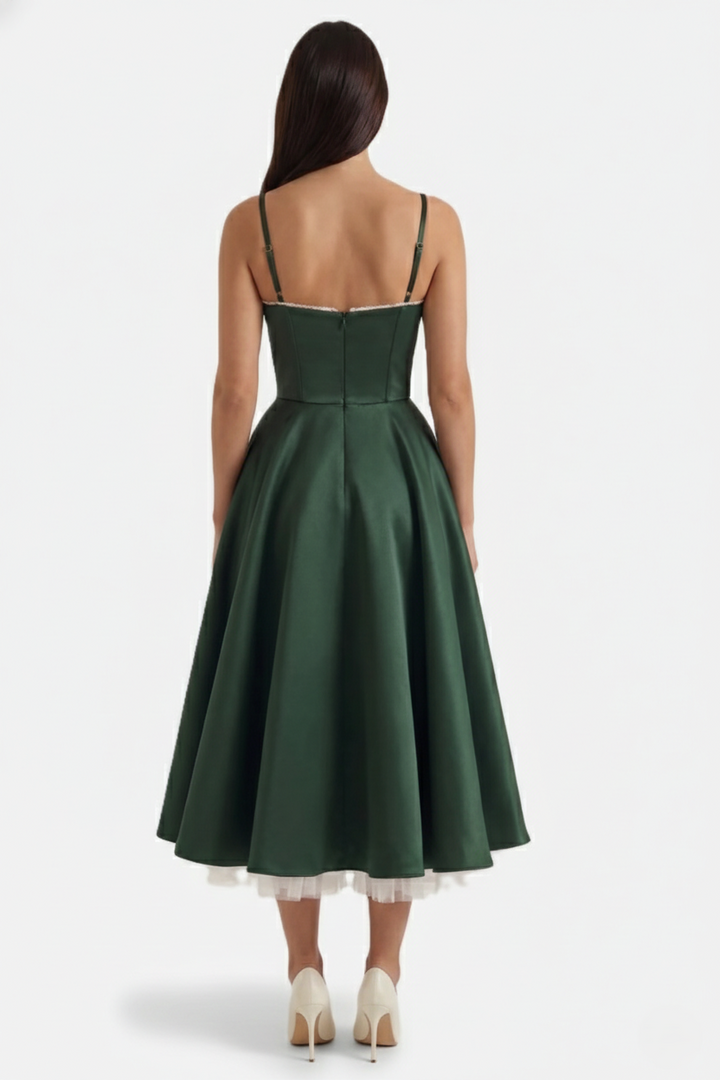 Womens Midi Dress Bustier Sweetheart Neckline Full Circle Tulle Hem