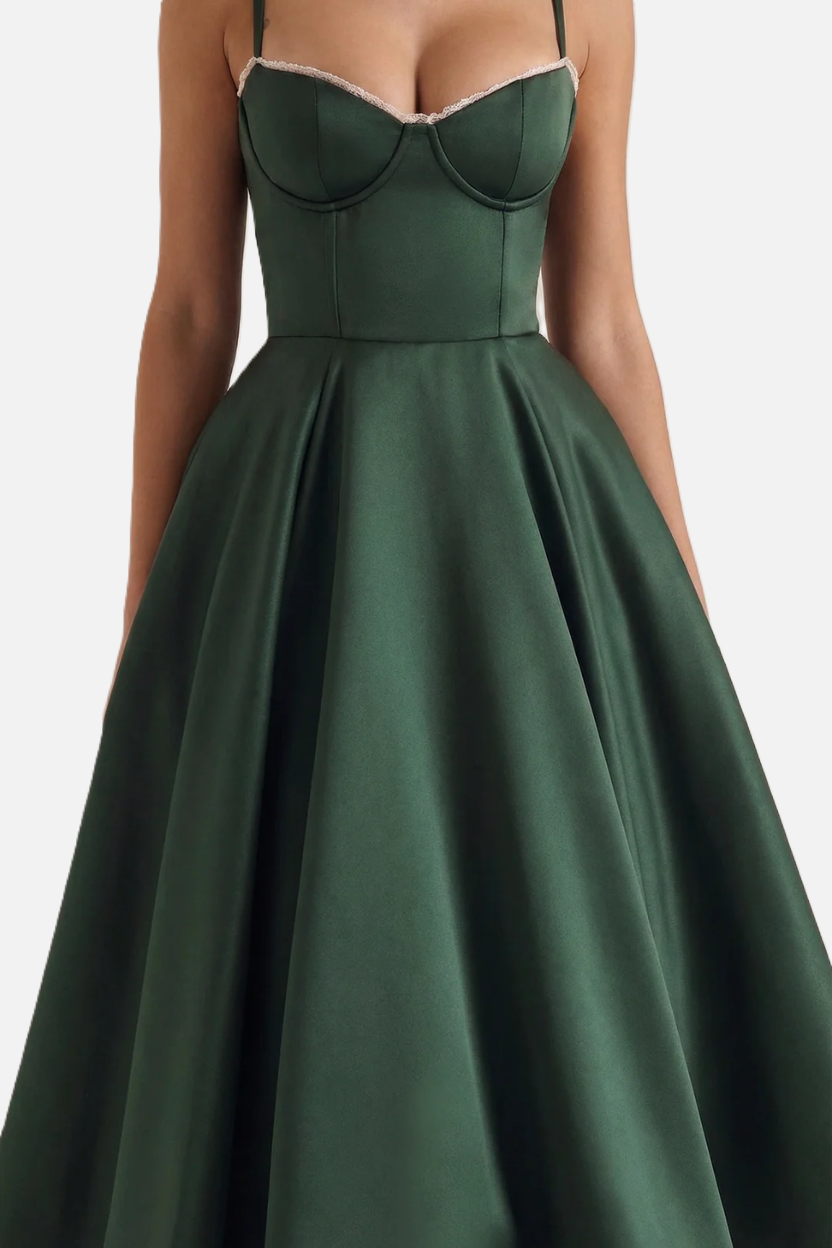 Womens Midi Dress Bustier Sweetheart Neckline Full Circle Tulle Hem