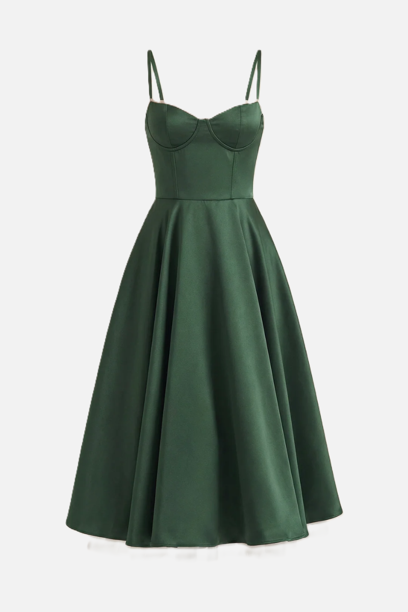 Womens Midi Dress Bustier Sweetheart Neckline Full Circle Tulle Hem