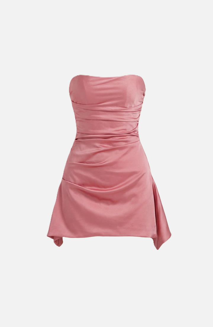 Womens Strapless Party Dress Ruched Draped Asymmetric Hem