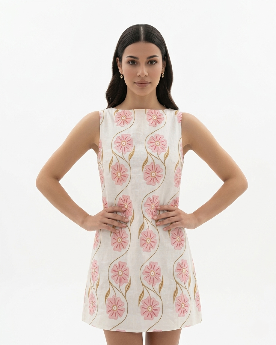 Womens Mini Dress Floral Print Sleeveless A-Line
