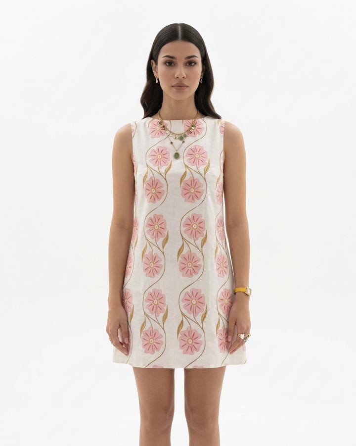 Womens Mini Dress Floral Print Sleeveless A-Line - Clovrio