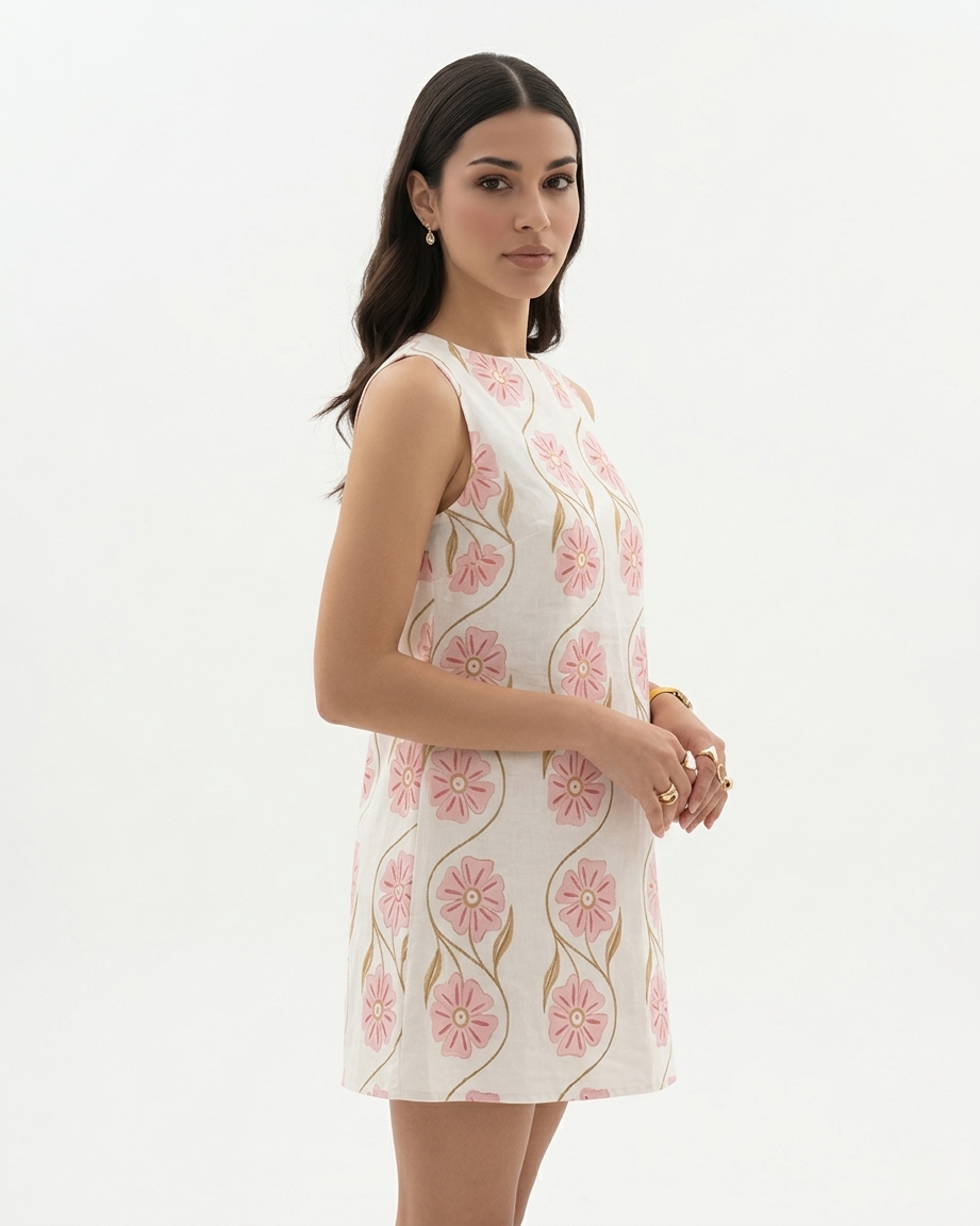 Womens Mini Dress Floral Print Sleeveless A-Line