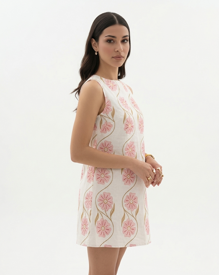 Womens Mini Dress Floral Print Sleeveless A-Line