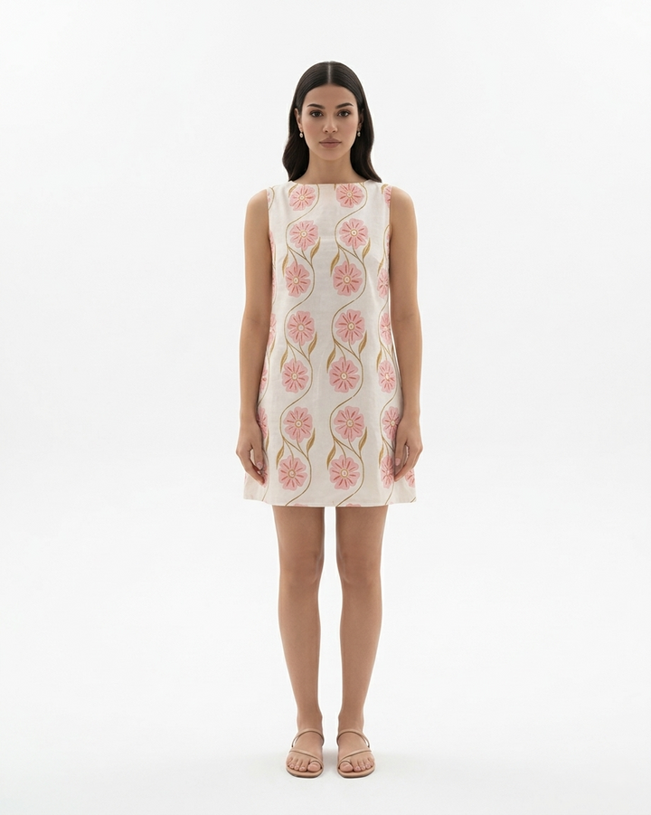 Womens Mini Dress Floral Print Sleeveless A-Line