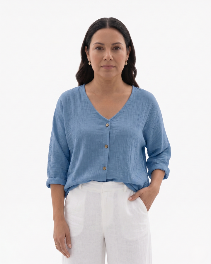 Womens Blouse Relaxed Fit V-Neck Lightweight