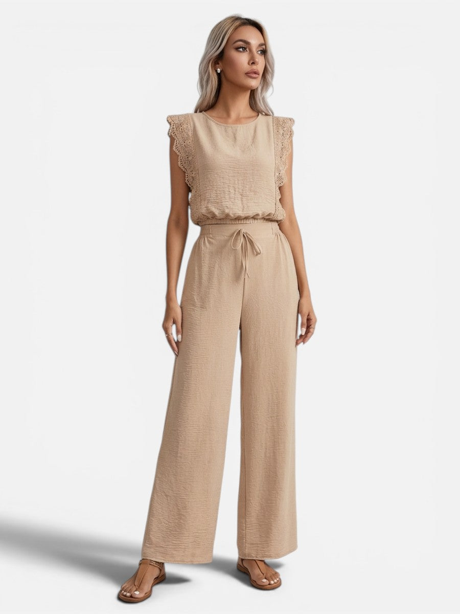 Women's Casual Relaxed Top and Wide Leg Trousers Set