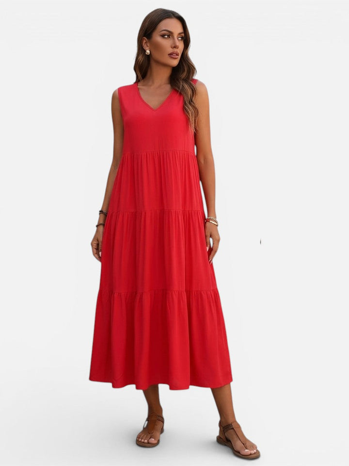 Women's Elegant V-Neck Tiered Maxi Dress