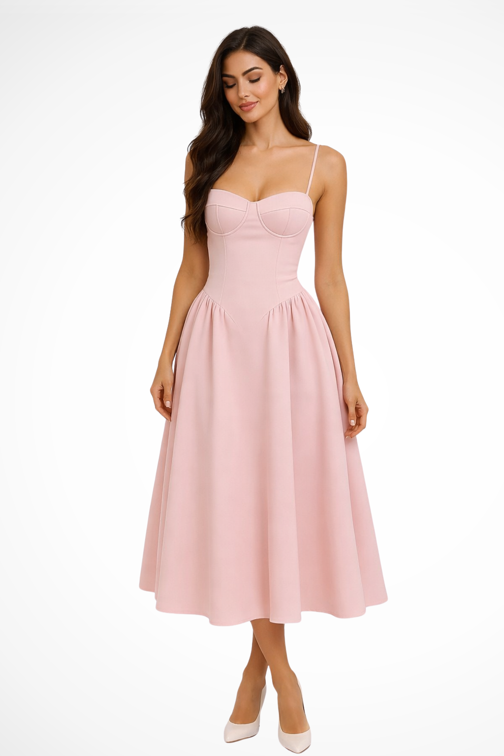 Womens A-Line Midi Dress with Corset Detail - Clovrio