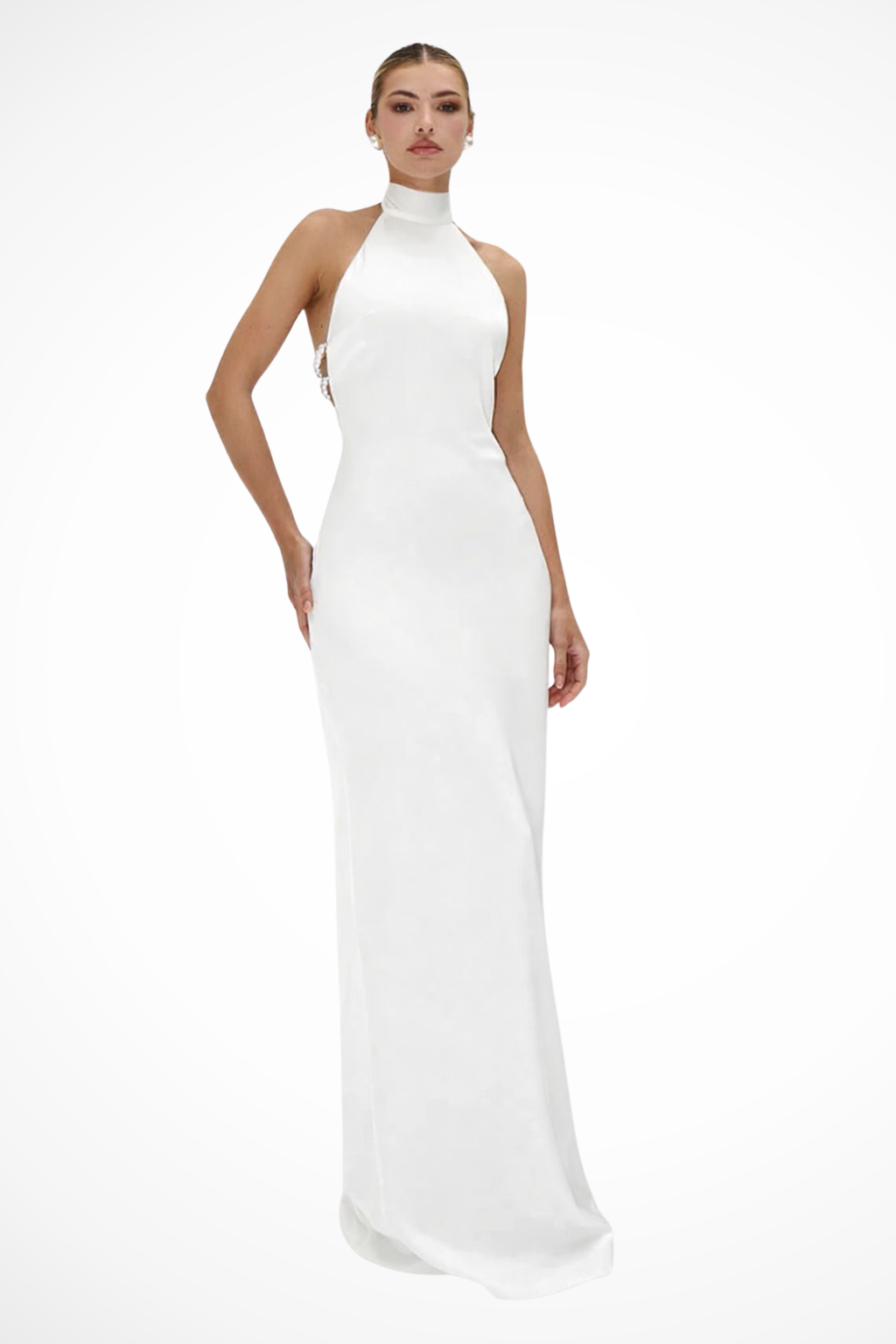 Womens Maxi Dress High Neck Halter Chain Detail Backless - Clovrio