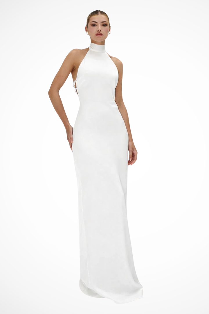 Womens Maxi Dress High Neck Halter Chain Detail Backless - Clovrio