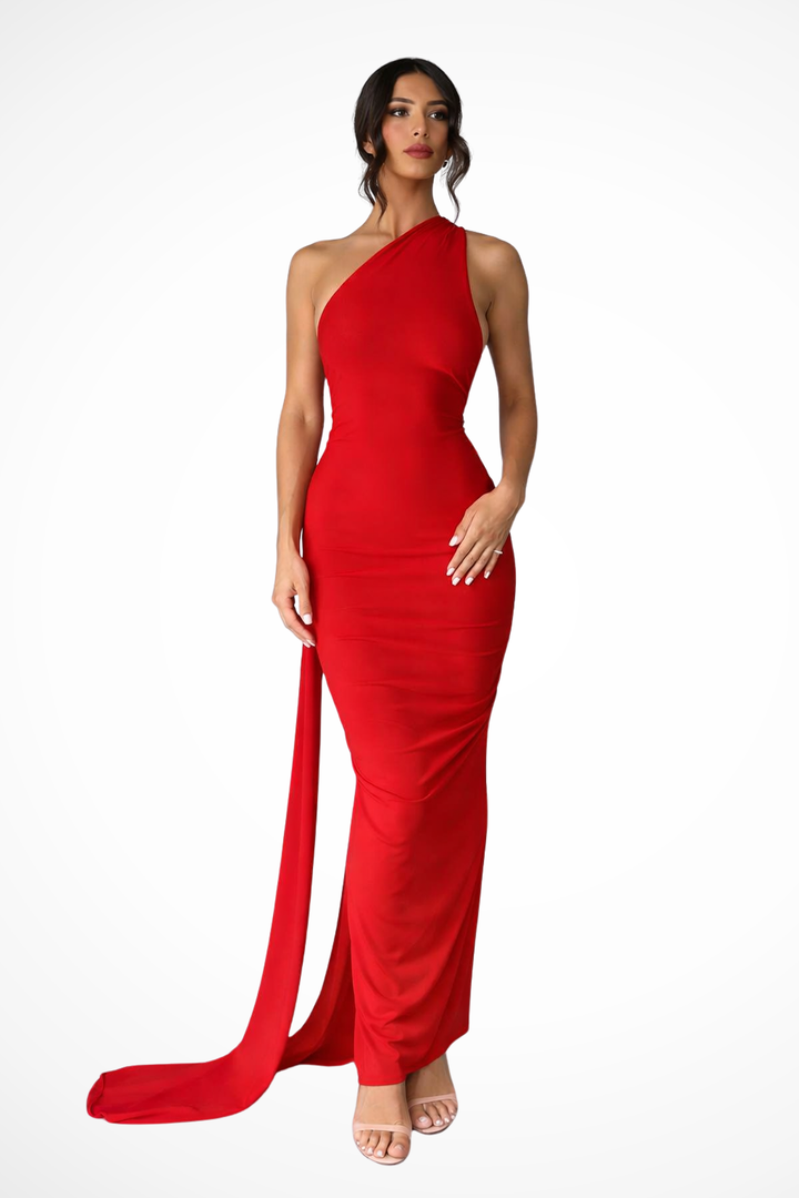 Womens Maxi Dress One Shoulder Ruched Backless