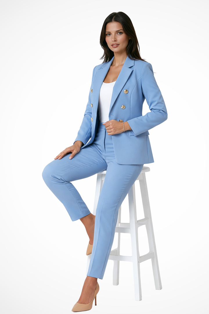 Siopie Women's Tailored Blazer Trouser Suit Set in Sky Blue