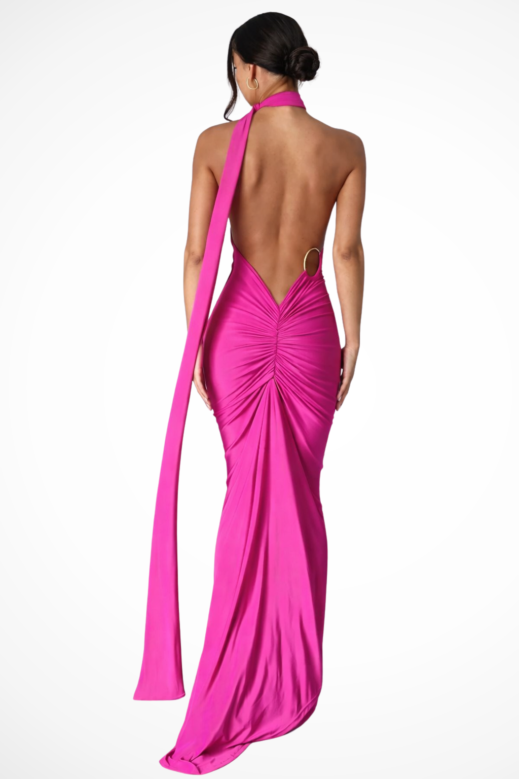 Womens Maxi Dress One Shoulder Ruched Backless