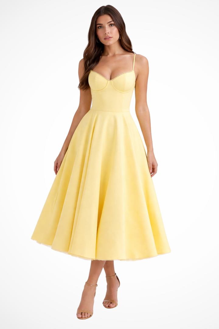 Womens Midi Dress with Corset Detail