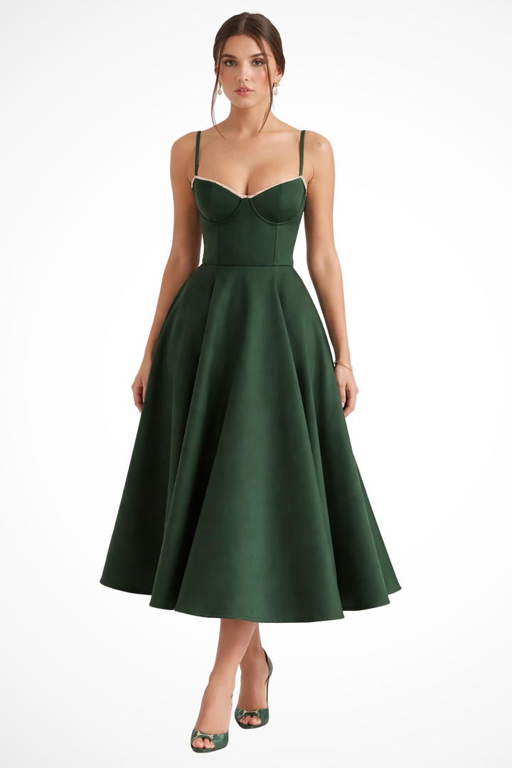 Womens Midi Dress with Corset Detail