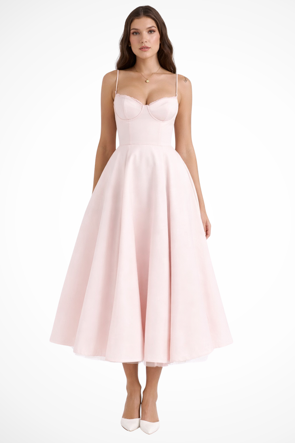 Womens Midi Dress with Corset Detail