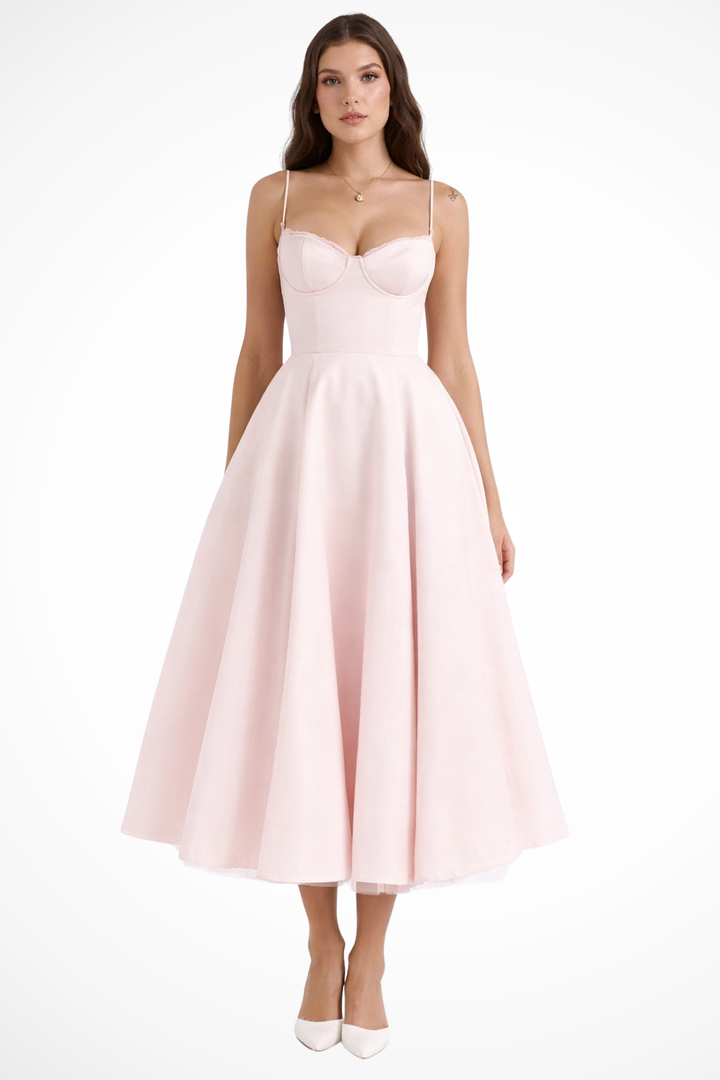 Womens Midi Dress with Corset Detail