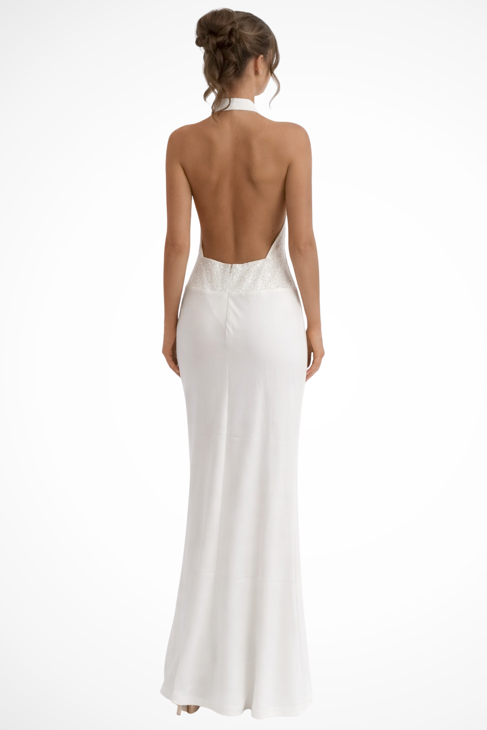 Siopie Women's Halter Neck Draped Satin Maxi Dress