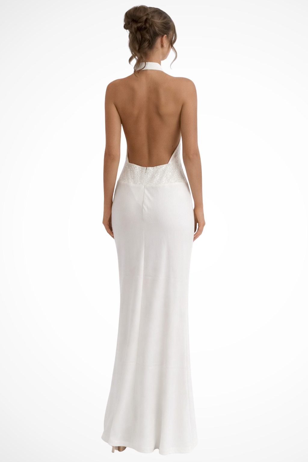 Siopie Women's Halter Neck Draped Satin Maxi Dress