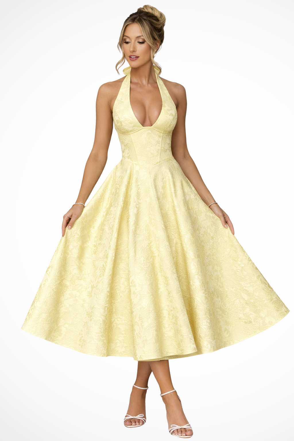 Womens Midi Dress Halter Neck Corset Style