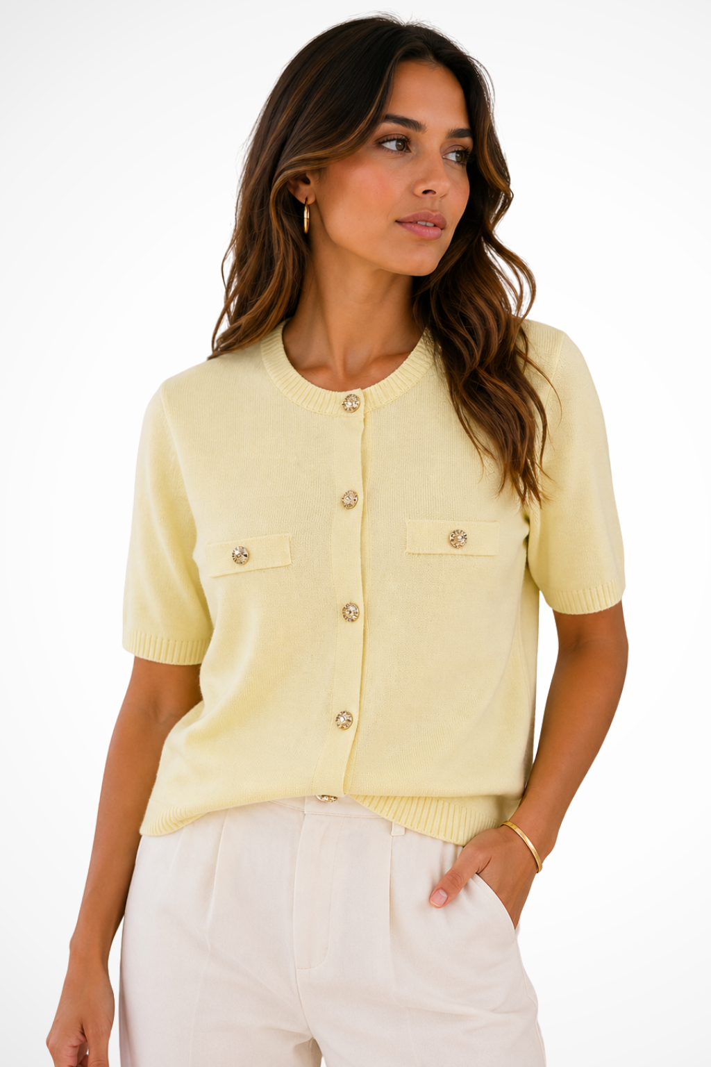 Siopie Women's Short Sleeve Knit Cardigan in Yellow