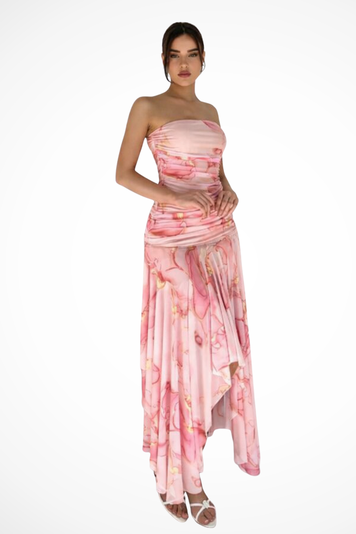 Siopie Women's Strapless Floral Maxi Dress in Pink Floral