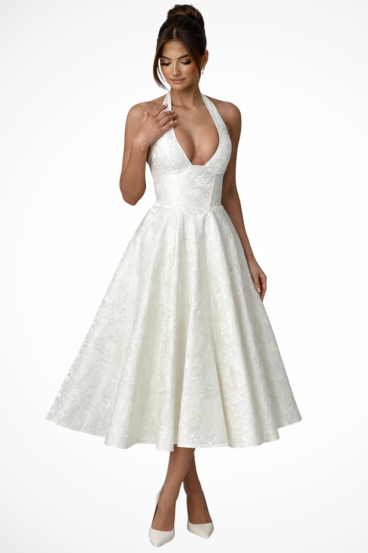 Womens Midi Dress Halter Neck Corset Style