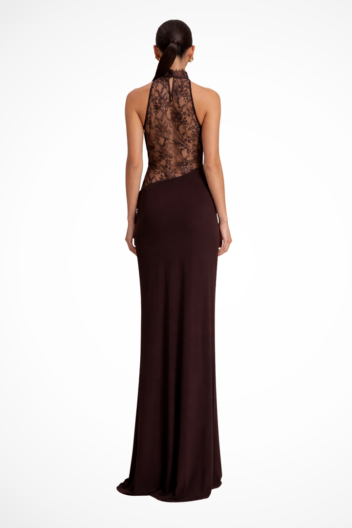 Womens Maxi Dress Lace Panel Halter Neck