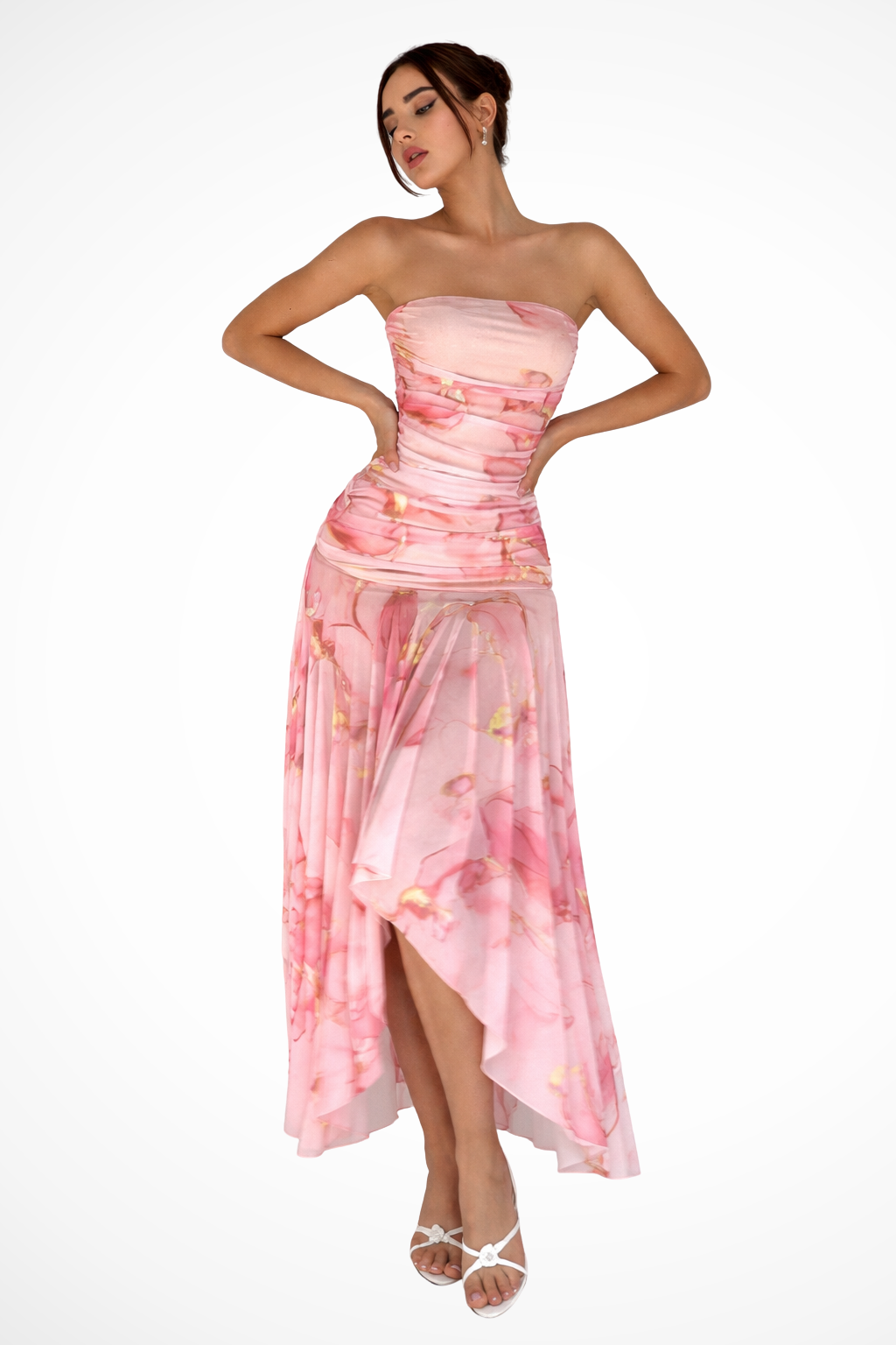 Womens Strapless Maxi Dress Floral Print Lightweight - Clovrio