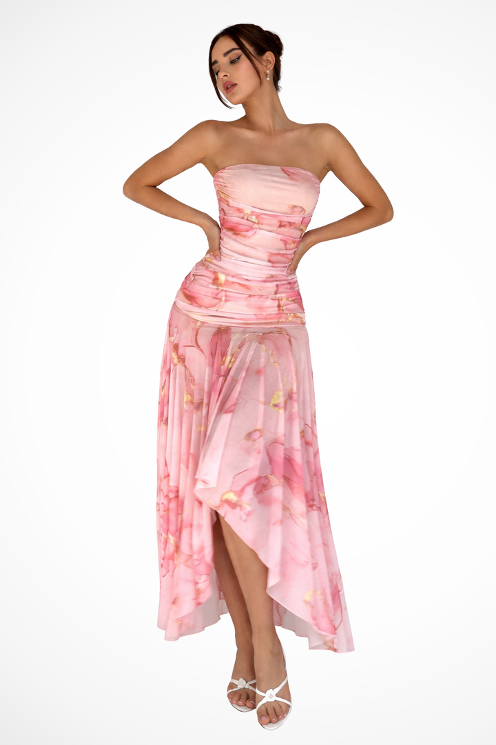 Womens Strapless Maxi Dress Floral Print Lightweight - Clovrio