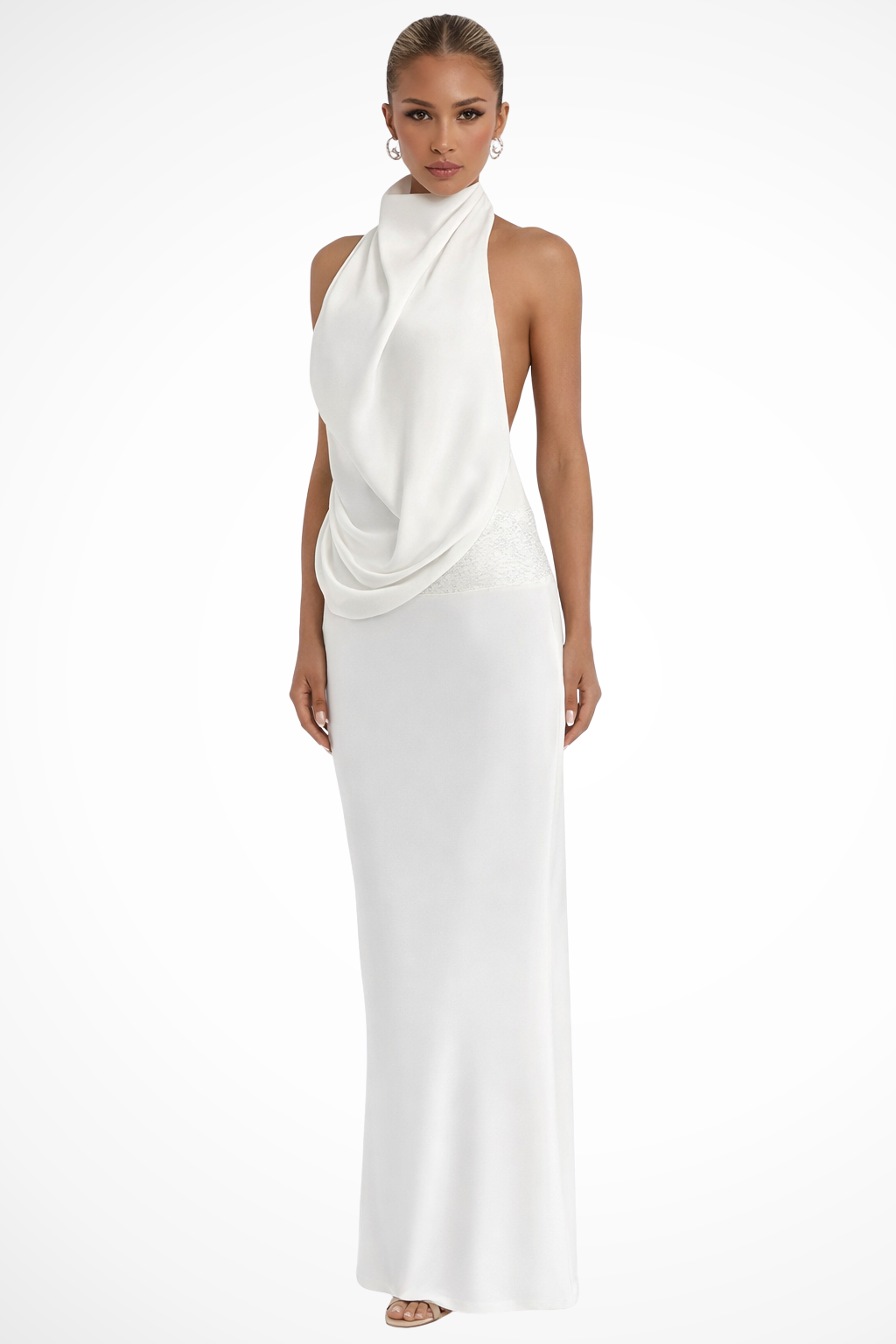 Womens Maxi Dress Satin Draped Halter Neck - Clovrio