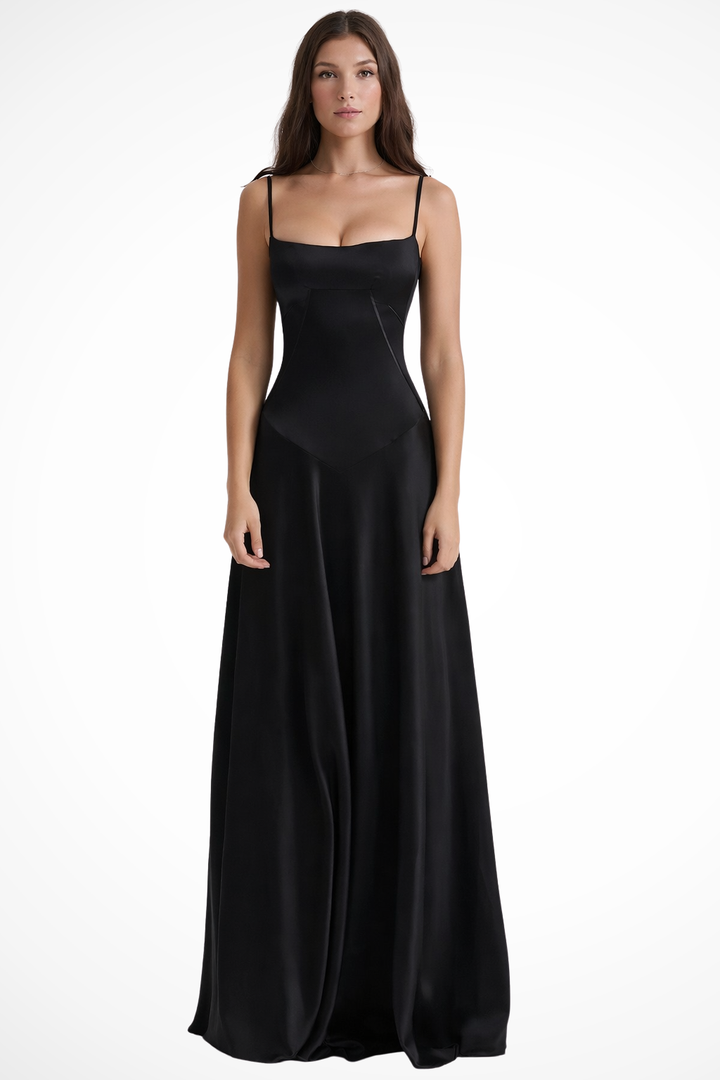 Womens Satin Corset Maxi Dress Fitted Style