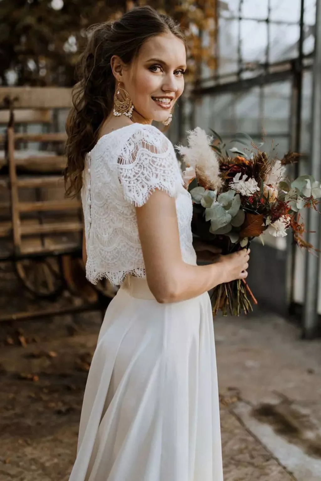 Siopie Women's Lace Top Maxi Skirt Bridal Set