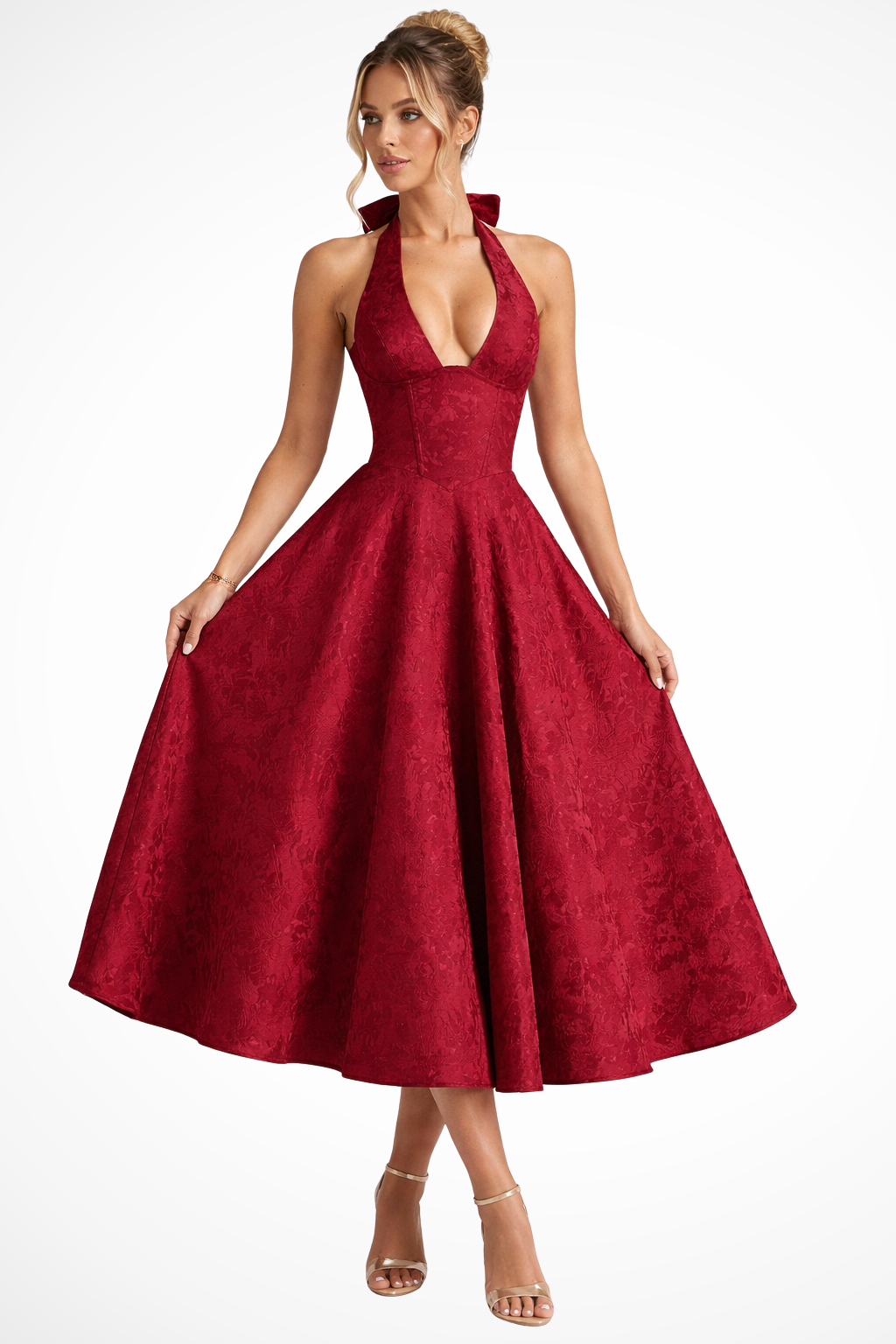 Womens Midi Dress Halter Neck Corset Style