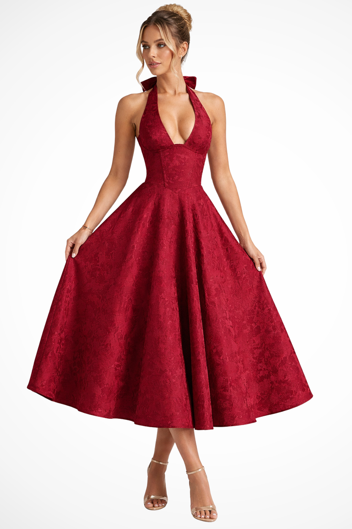 Womens Midi Dress Halter Neck Corset Style