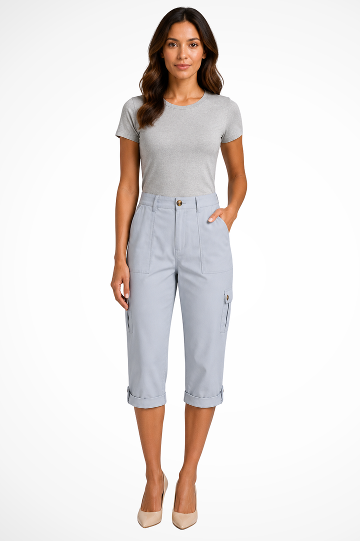 Siopie Women's Relaxed Cargo Cropped Trousers in Light Blue