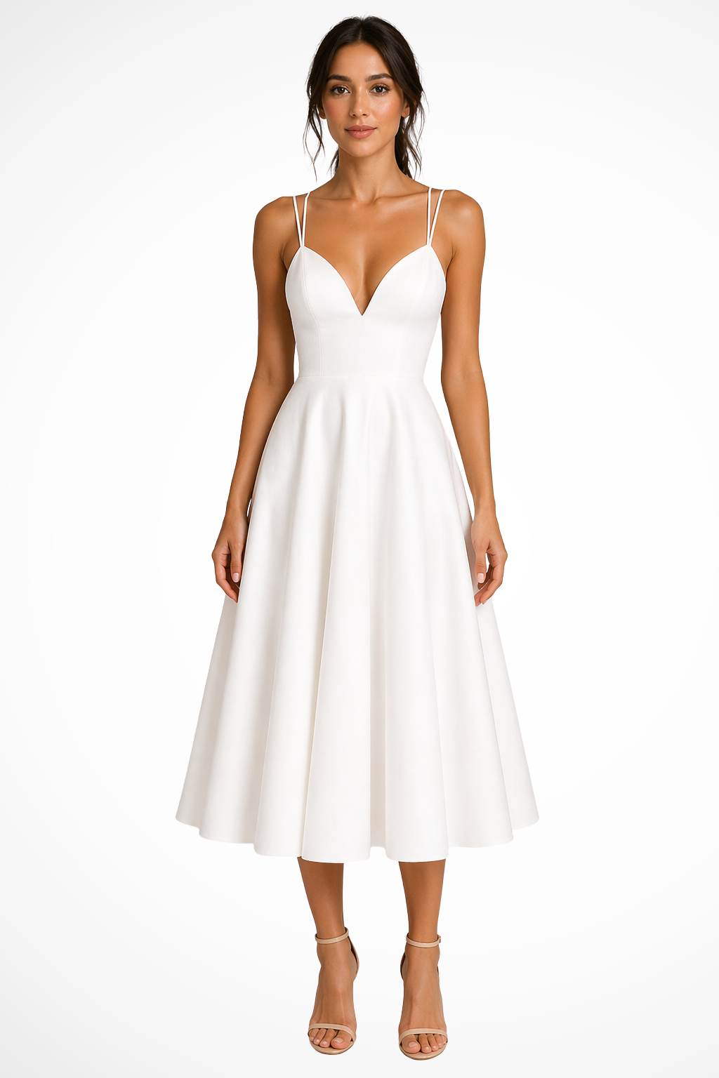 Womens A-Line Midi Dress Sweetheart Neck - Clovrio