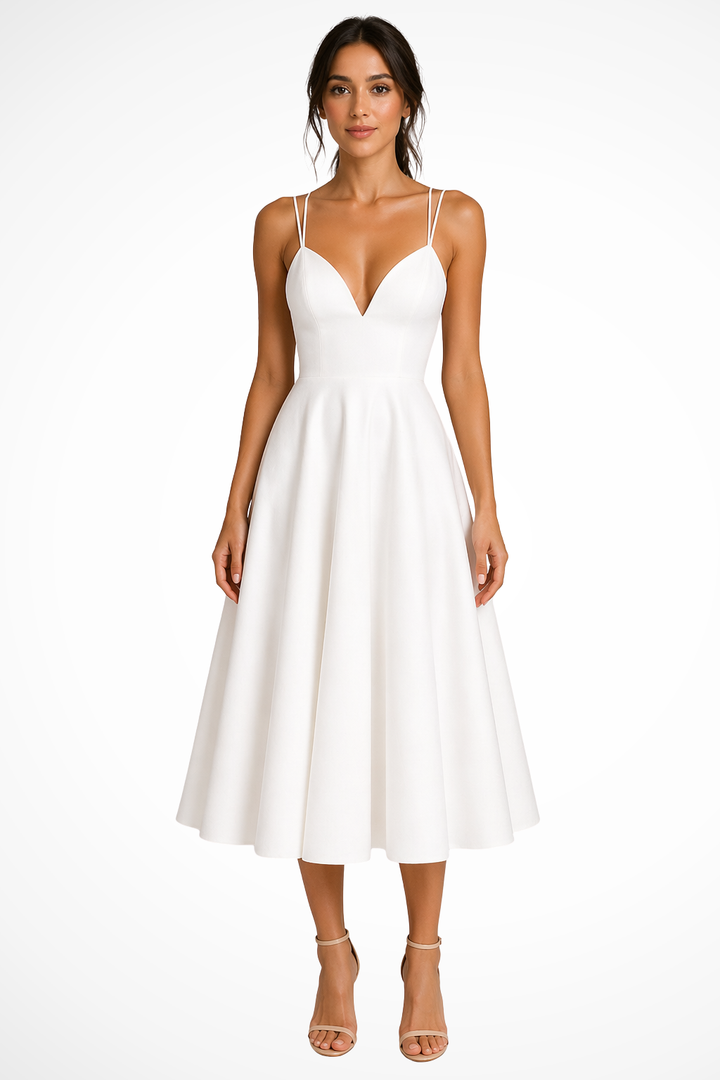 Womens A-Line Midi Dress Sweetheart Neck - Clovrio