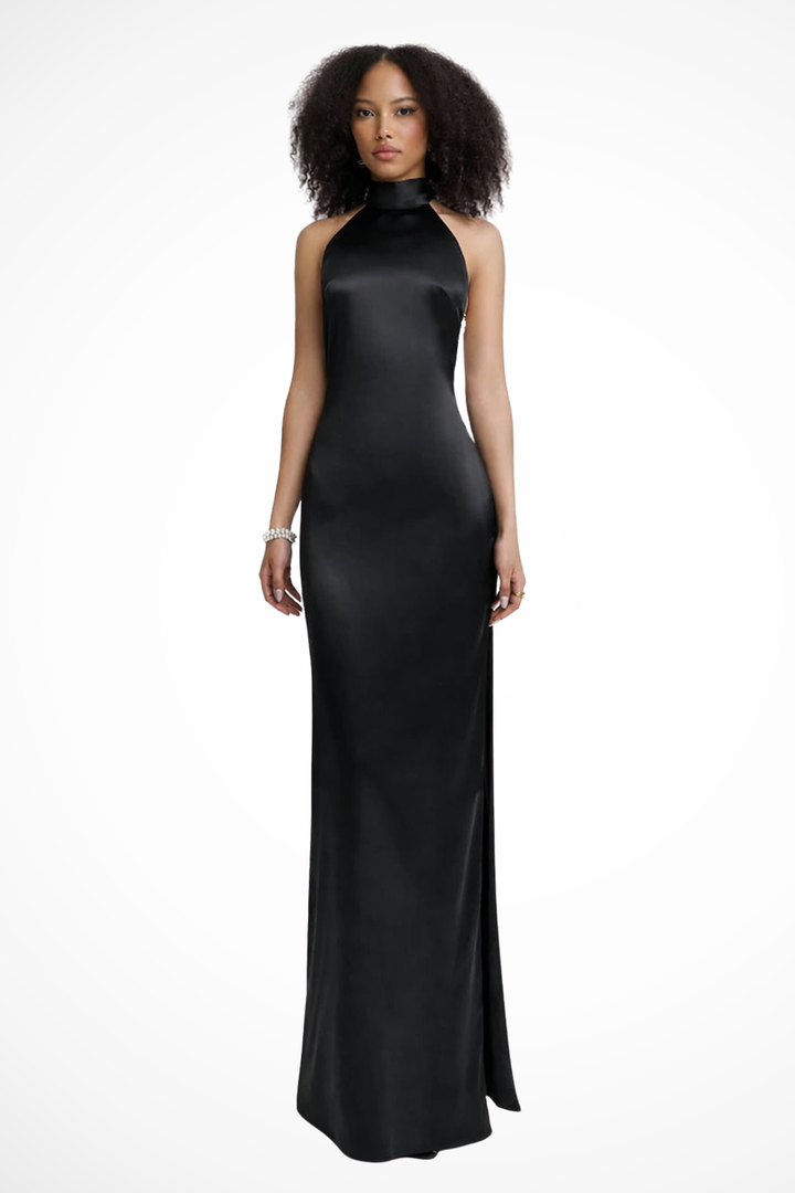 Siopie Women's High Neck Halter Chain Detail Backless Maxi Dress