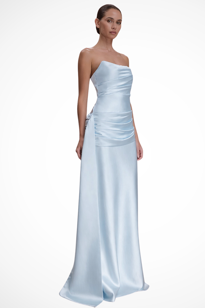 Siopie Women's Strapless Ruched Satin Maxi Dress