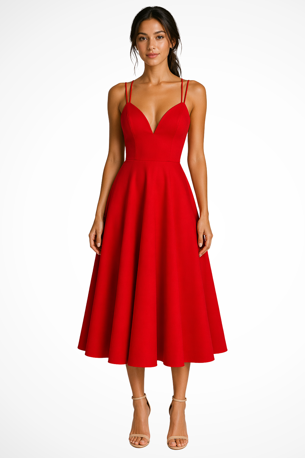 Siopie Women's Sweetheart Neck A-Line Midi Dress in Red