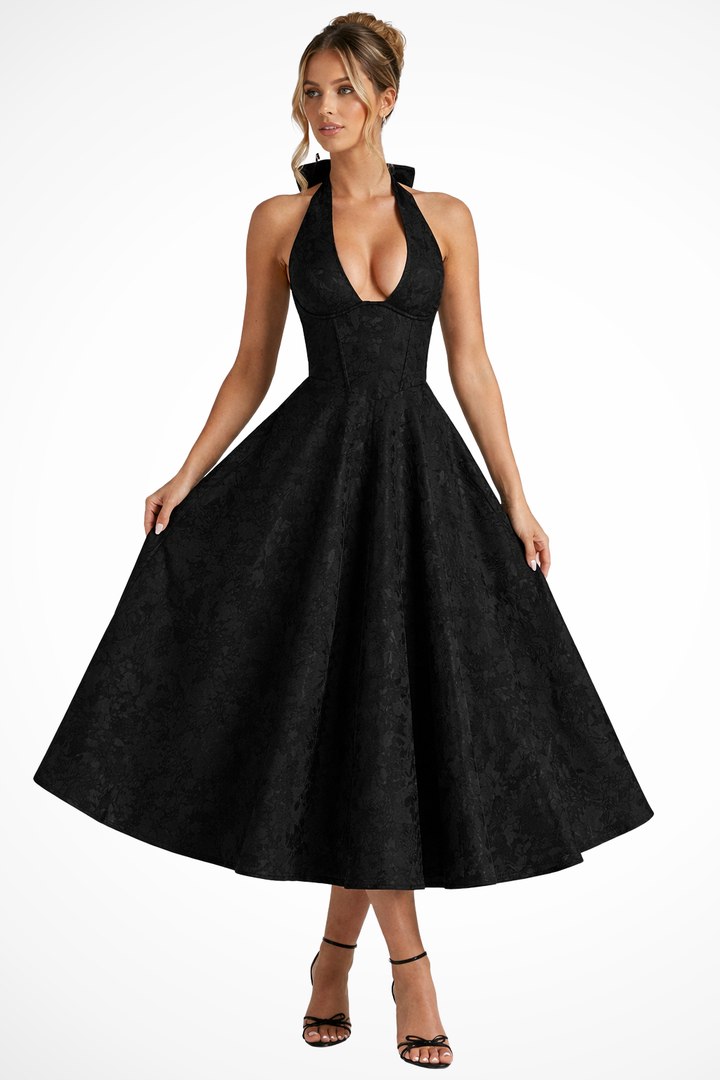 Womens Midi Dress Halter Neck Corset Style